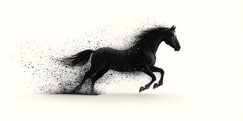 Obraz premium A Black Horse Leaping Across a Bright White Background