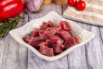 Raw beef meat cubes pieces