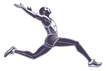 Obraz premium Dynamic Long Jumper Mid-Air Vector Art. Full Stride Action