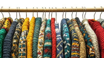 Colorful Knitted Sweaters on Hangers