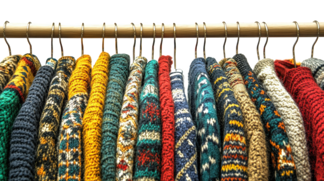 Colorful Knitted Sweaters on Hangers