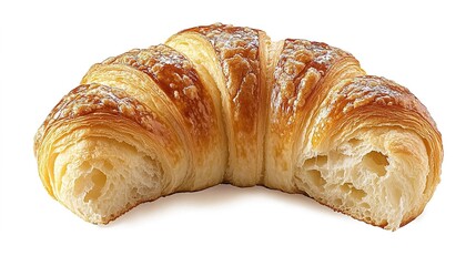 A golden - brown croissant against a pure white background, high - resolution, food photography, close - up