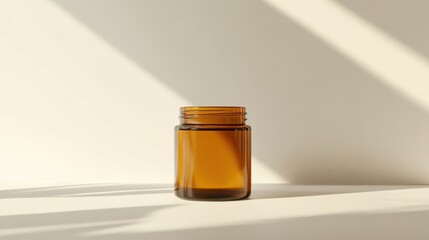 A minimalistic skincare jar with soft reflections, isolated on a white surface,