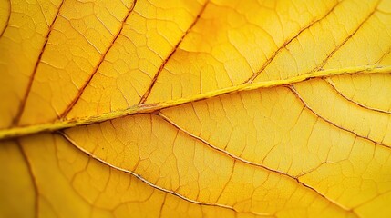 Close - up of a yellow leaf showing its vein texture, high - detail, macro photography, natural beauty