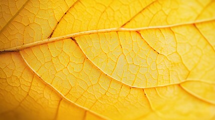 Close - up of a yellow leaf showing its vein texture, high - detail, macro photography, natural beauty