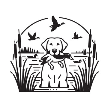 Vector Labrador Retriever holding a  uck in its mouth 