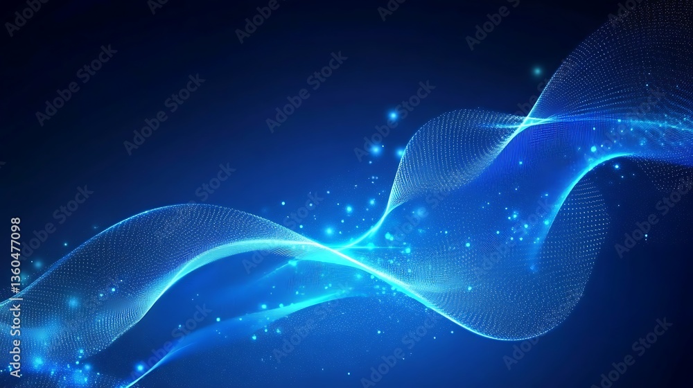 Leinwandbilder abstract blue wave background with glowing particles and dynamic flowing lines