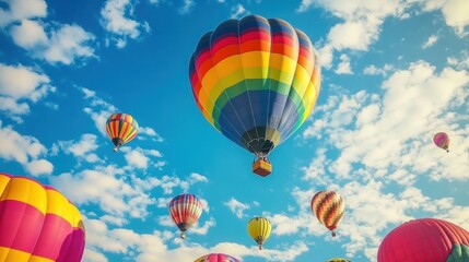 Obraz premium Spectacular hot air balloon festival with vibrant colors fills a partly cloudy sky