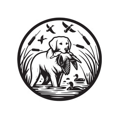 Naklejka premium Vector Labrador Retriever holding a uck in its mouth 