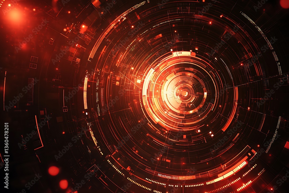 Leinwandbilder Abstract Futuristic Technology Background with Glowing Orange and Red Circular Circuits