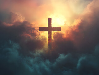 Fototapeta premium Cross Light Clouds Religious Background