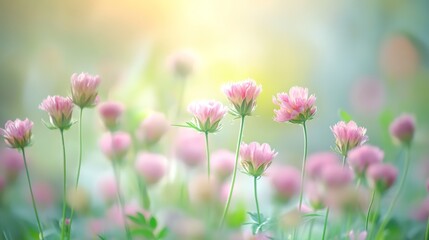 Fototapeta premium Several pink cosmos flowers with a blurred background and soft lighting, natural and beautiful, macro style