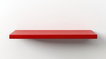 A red shelf mounted on a white wall, simple and minimalist, high - quality 3D render