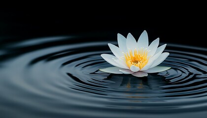 Serene White Water Lily on Dark Water.