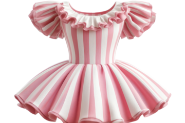 A Charming Pink And White Striped Dress, Perfect For A Little Girls Special Day, Features A Playful Ruffled Neckline And A Full, Twirling Skirt Exquisite Detailing, Clean Isolated on Transparent Backg