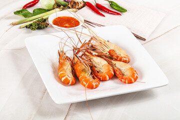 Boiled tiger prawn with sauce