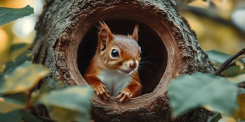 Obraz premium Squirrel in Tree Hollow.