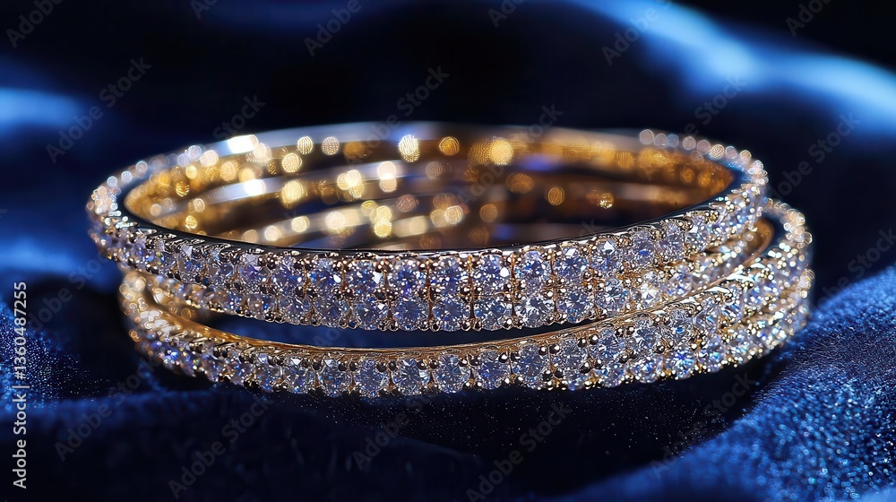 Aufkleber arrange synthetic diamond bangles in a cascading layout on a plush velvet cloth, with gentle shadows
