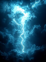 Vivid lightning strikes dramatically illuminate dark and stormy clouds in the sky