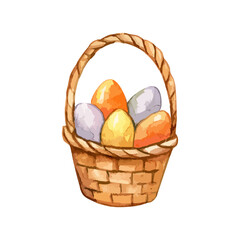 Fototapeta premium easter eggs basket water color hand made paint