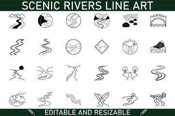 Scenic Rivers Line Art Editable, Resizable River Icons