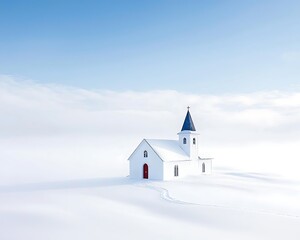Snowy Church for Icelandic Winter Landscape.
