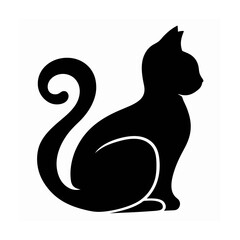 Sitting Cat Silhouette Vector – Elegant Minimalist Feline Illustration, Cat Silhouette Vector – Black Elegant Outline, Sitting Cat Illustration – Minimalist Feline Design, Graceful Cat Icon. 

