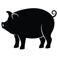 Black Silhouette of Pig Vector – Farm Animal Illustration, Pig Silhouette Vector – Black Outline Art, Farm Pig Icon – Rustic Livestock Illustration,  Minimalist Animal Silhouette





