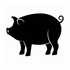 Black Silhouette of Pig Vector – Farm Animal Illustration, Pig Silhouette Vector – Black Outline Art, Farm Pig Icon – Rustic Livestock Illustration,  Minimalist Animal Silhouette
