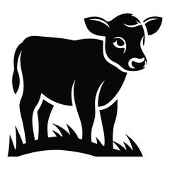 Calf Silhouette Vector – Young Cattle Illustration in Black, Calf Silhouette Vector – Farm Animal Outline, Baby Cow Illustration – Minimalist Calf Design, Young Cattle Icon – Black Silhouette  
