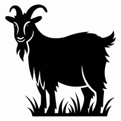 Goat Silhouette Vector – Farm Animal Black Illustration, Goat Icon Vector – Black Silhouette Art, Farm Goat Silhouette – Livestock Illustration, Mountain Goat Logo – Rustic Animal Design,  
