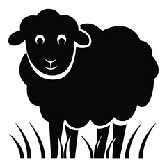 Sheep Vector Illustration – Black Silhouette Isolated on White Background, Sheep Silhouette Vector – Black Outline, Farm Animal Icon – Sheep Black Illustration, Sheep Graphic Design ,