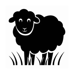 Sheep Vector Illustration – Black Silhouette Isolated on White Background, Sheep Silhouette Vector – Black Outline, Farm Animal Icon – Sheep Black Illustration, Sheep Graphic Design ,