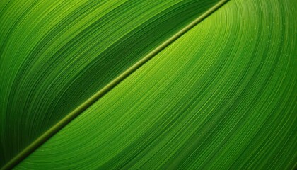 Close-Up of Vibrant Green Leaf Texture with Smooth Surface Details