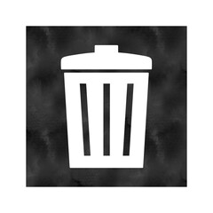 Trash Can Icon – White on Black Watercolor Square Background
