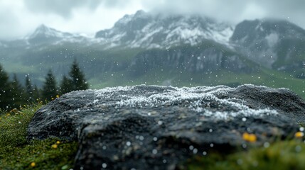 Obraz premium Mountaintop rock in a light rain