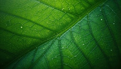 Close-Up of Green Leaf Showing Veins and Textures in Detail