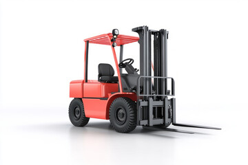 Fototapeta premium Red forklift truck isolated on white background, logistics and transportation industry concept