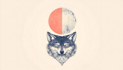 Serene Wolf for Celestial Half-Moon, Pastel Background.