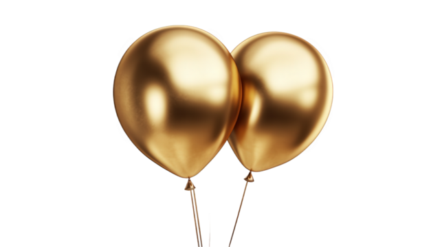 Two Shiny Golden Balloons Against Black Background