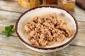 Canned tuna fish in the bowl
