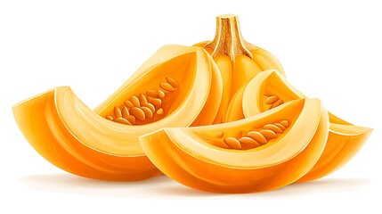 Sliced Pumpkin for Autumn Harvest, White Background.