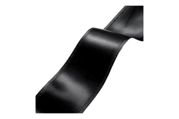 close up of black ribbon Isolated on White and Transparent Background PNG Image.