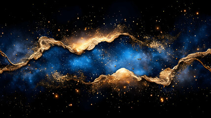 Naklejka premium Golden cosmic streams in nebula backdrop
