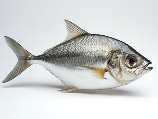 Obraz premium Sleek Silver Fish with Orange Accents on White Background