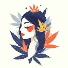 Serene Woman for Autumn Leaves, Hemp Design.