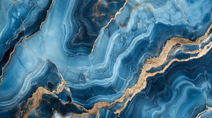 Fototapeta premium Vivid blue marble with gold veins and textured swirls