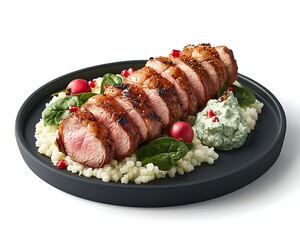 Sliced Roast on Couscous for Gourmet Dish.