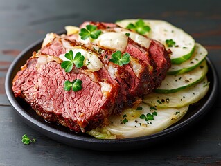 Sliced Roast Beef for Zucchini, Dark Wood.