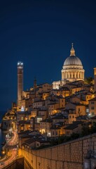 Fototapeta premium Evening View of Historic Buildings and Dome Under Night Sky